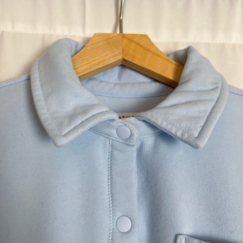 Athleta Girl RetroActive Oversized Shacket Ice Blue Button Up Size L/12 Girl's - Picture 3 of 7